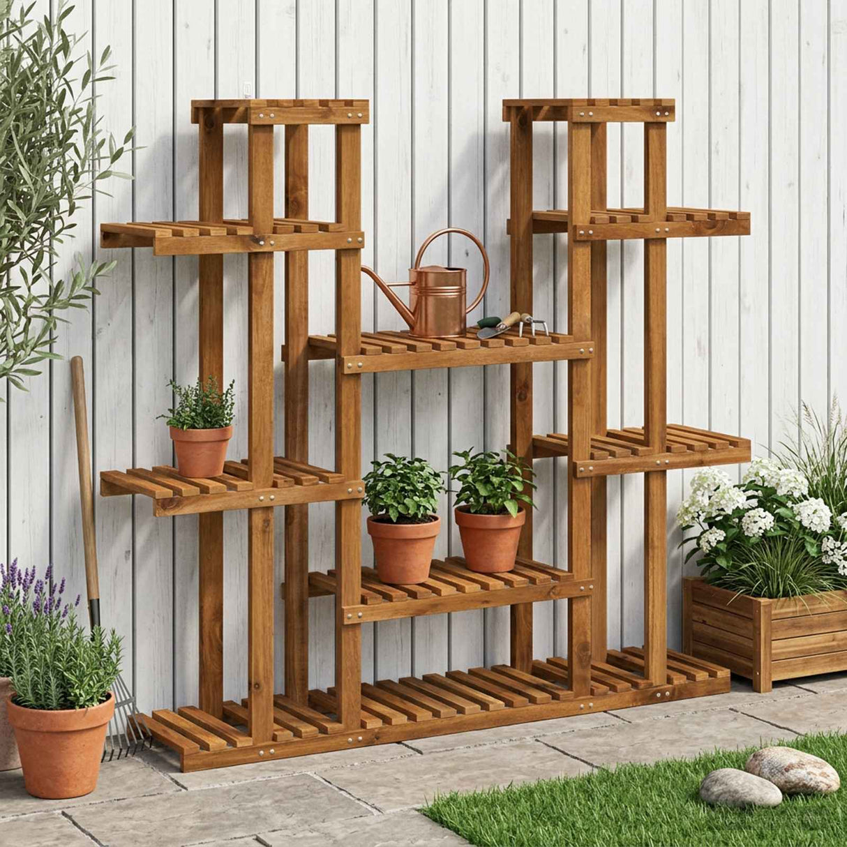 vidaXL Plantenstand Naturel 93,5 x 25 x 91,5 cm Massief Acacia Hout