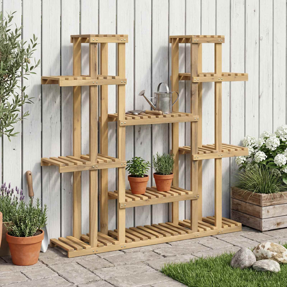 vidaXL Plantenstand Naturel 93,5 x 25 x 91,5 cm Massief Acacia Hout