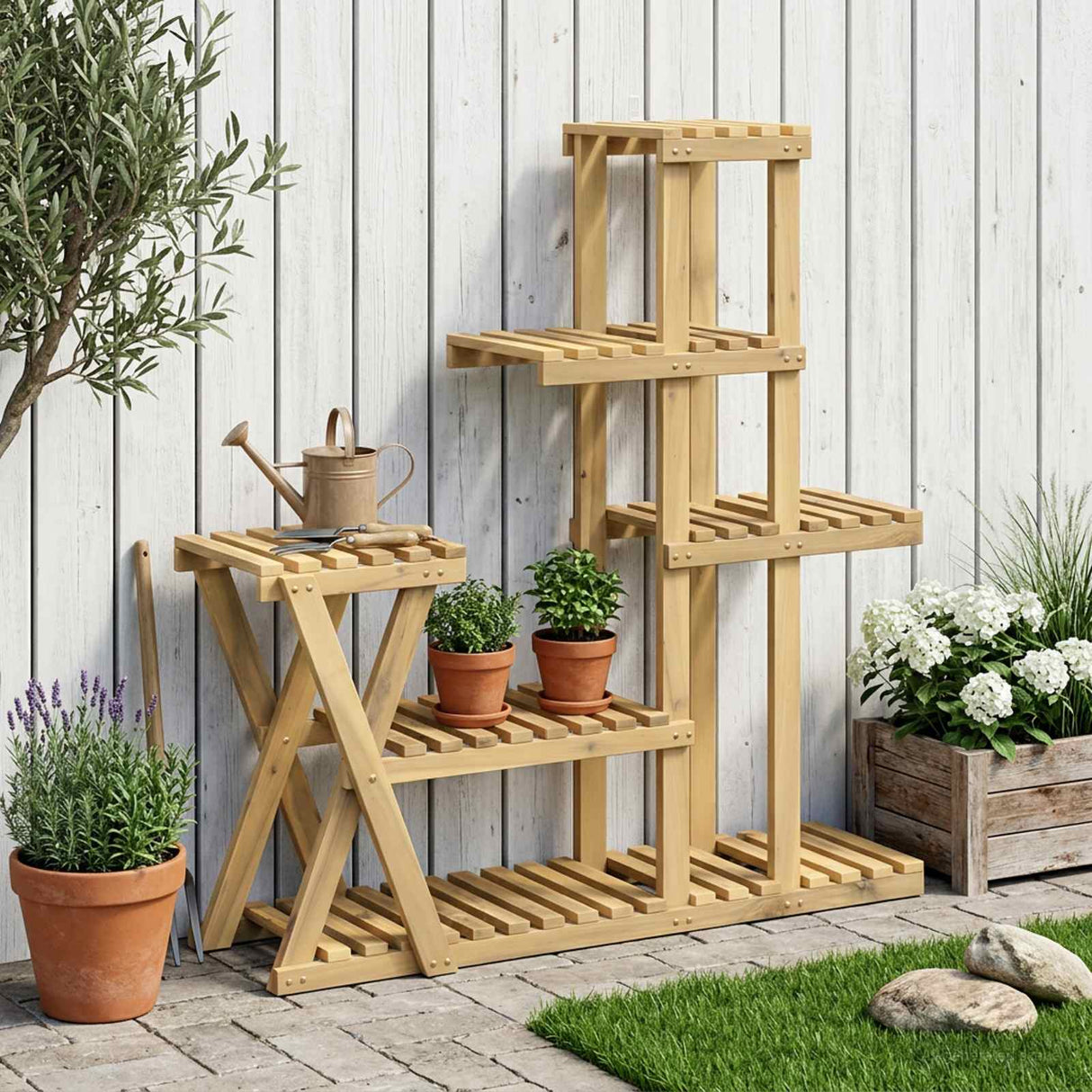 vidaXL Plantenstand Naturel 93,5 x 25 x 91,5 cm Massief Acacia Hout