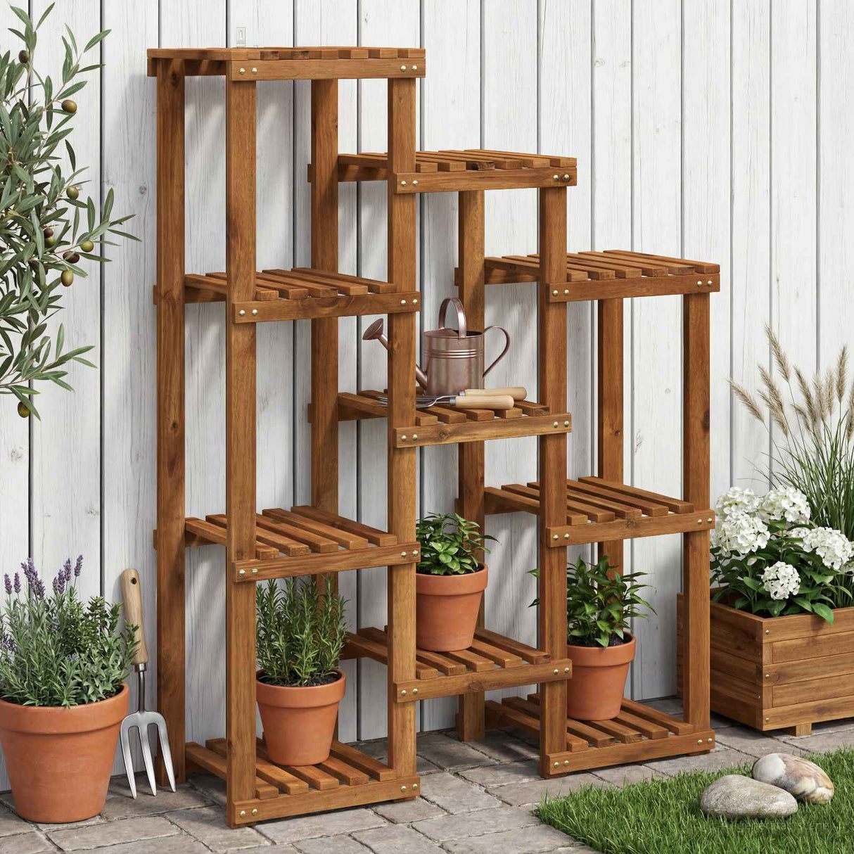 vidaXL Plantenstand Naturel 93,5 x 25 x 91,5 cm Massief Acacia Hout