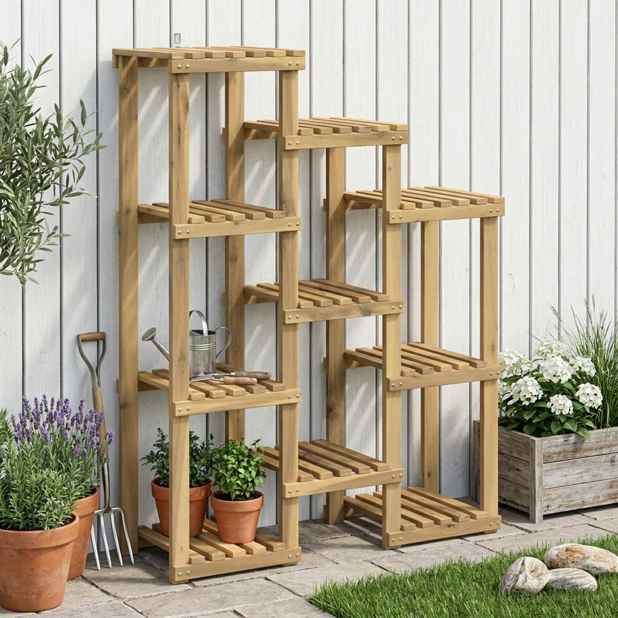 vidaXL Plantenstand Naturel 93,5 x 25 x 91,5 cm Massief Acacia Hout