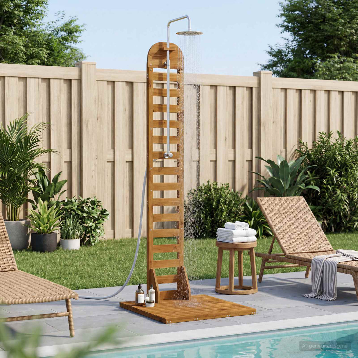 vidaXL Outdoor Shower 225 cm Solid Acacia Wood and Stainless Steel White