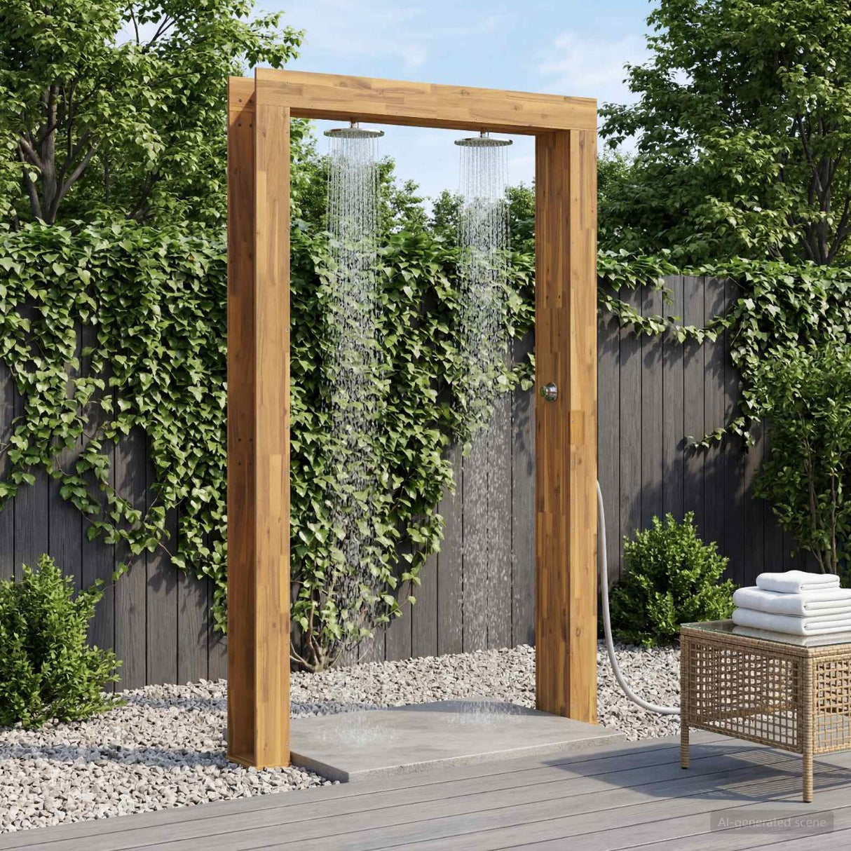 vidaXL Buitendouche 226 cm Massief acaciahout en roestvrij staal