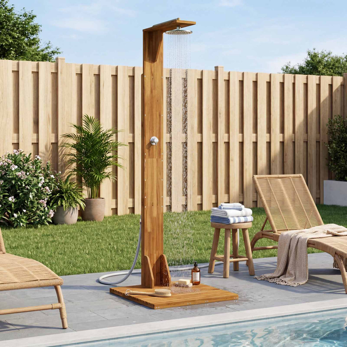vidaXL Buitendouche 219 cm Massief acaciahout en roestvrij staal