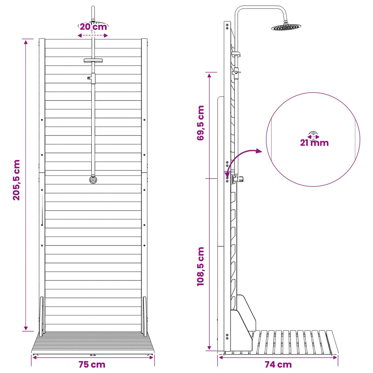 vidaXL Outdoor Shower 205.5 cm Solid Acacia Wood and Stainless Steel