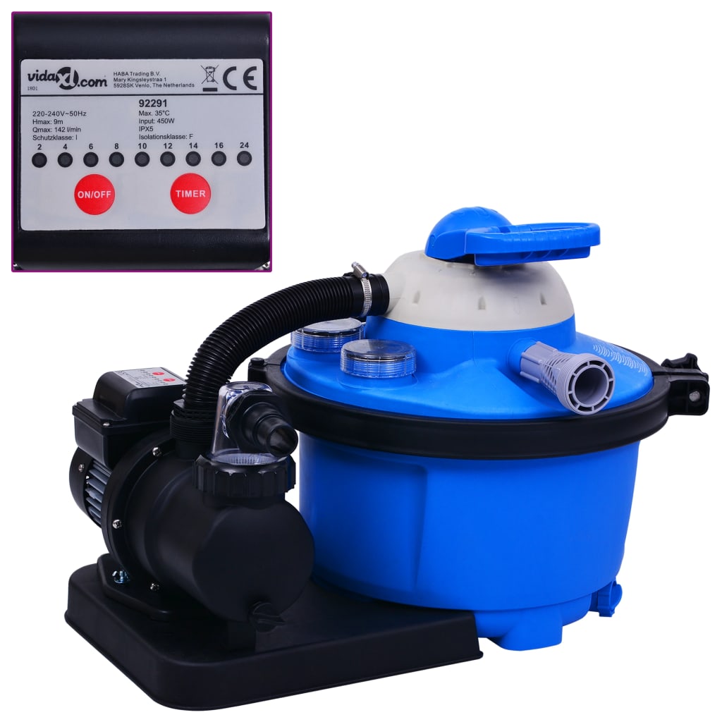 vidaXL Zandfilterpomp met timer 450 W 25 L